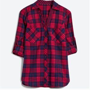 Skies Are Blue Renny Two Pocket Top, Red/Navy blue, Tab sleeve option, small